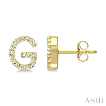 1/8 Ctw Initial 'G' Round Cut Diamond Earrings in 10K Yellow Gold